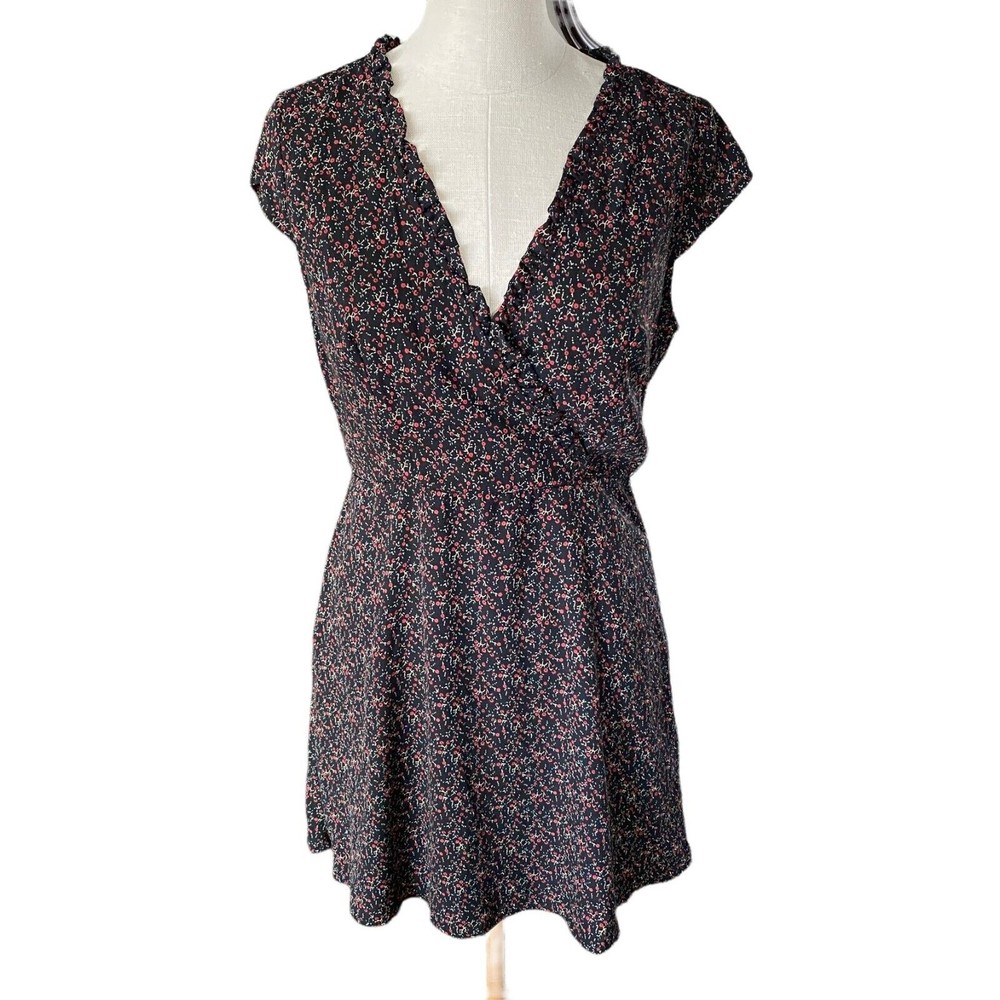 NWT Lulu's Skater Dress Sz Medium Black Calico Print Floral Open Back Mini